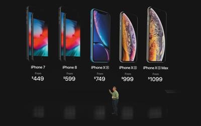        北京时间9月13日，在美国加利福尼亚州丘珀蒂诺市举行的苹果新品发布会上，苹果公司全球市场营销高级副总裁菲利普·席勒介绍苹果系列手机的售价。