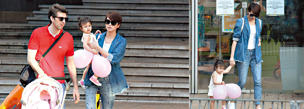 梁咏琪一家三口逛街 混血女儿呆萌可爱
