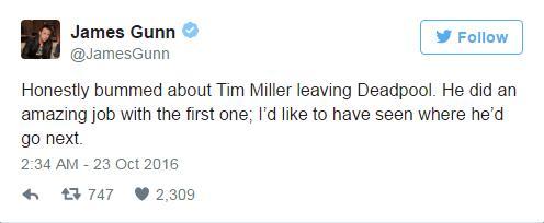 导演提姆·米勒退出《死侍2》 与主演存在分歧