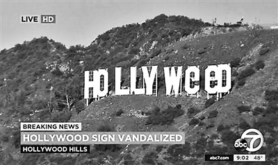 好莱坞地标开年遭恶搞 电影之都成“大麻之都”