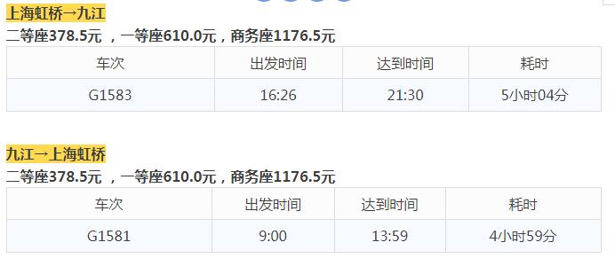 上海-九江本周日起将通高铁！耗时减半、票价公布