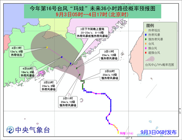 台风黄色预警：“玛娃”将于今天下午到晚上在广东登陆