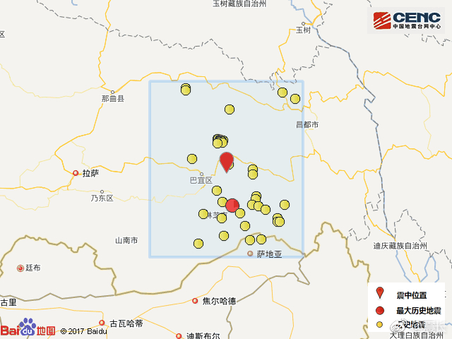 震中附近平均海拔3179米 距最近县城56公里(县区分布图)
