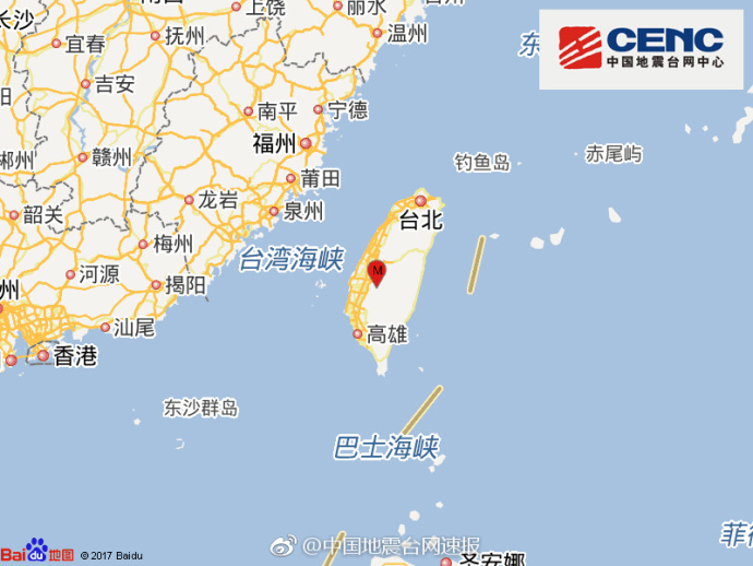 台湾云林县发生4.2级地震 震源深度22千米