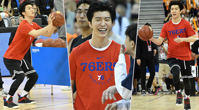 范丞丞携王鹤棣现NBA活动 帅气投篮露齿大笑