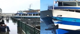 没有刹住…美国渡轮一头撞上码头 船头破了个大洞