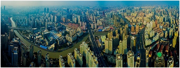 “一轴两翼”武宁路桥航拍全景（普陀区委宣传部提供）