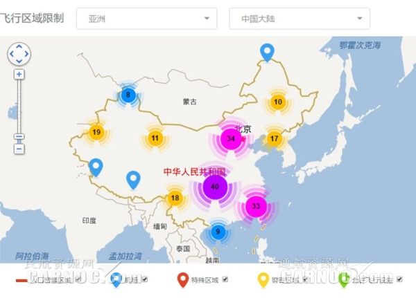 图：大疆在中国地区的飞行区域限制数量。　　　　零度无人机同样也设置