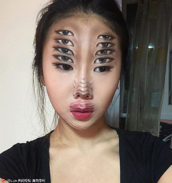　　逆天化妆术！韩国妹子打造魔幻惊人“隐形妆”
