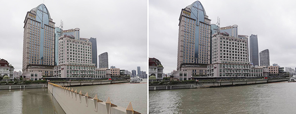 2016年7月9日上午，上海黄浦公园，苏州河口水闸管理所正在开闸放水。图片对比了苏州河河口水闸闸门从关闭（左）到打开（右）。  本文图片均为澎湃新闻记者 贾茹 图