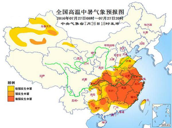 高温中暑气象预报:江苏安徽等地极易发生中暑
