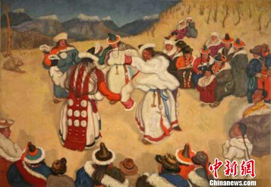 《蒙族女子歌舞》 孙宗慰创作于1942年。中央美术学院美术馆藏。　太原美术馆提供 摄