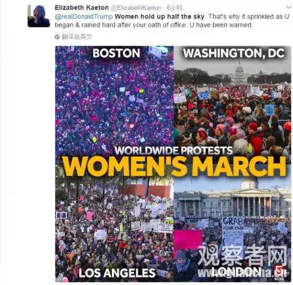 百万民众游行反特朗普 ，“妇女能顶半边天”爆红-激流网