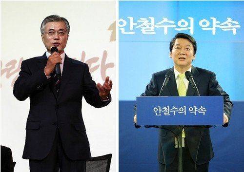 韩国总统候选人文在寅（左）和安哲秀（右） 图据网络