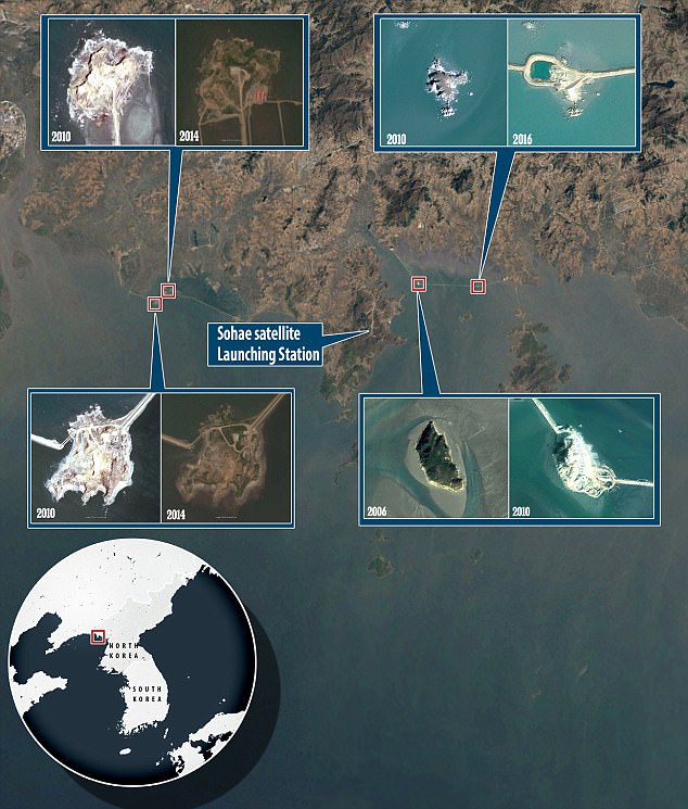 最新卫星图像:朝鲜在黄海修建5个人工岛 用途不明