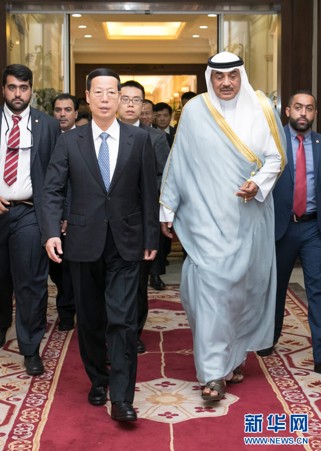 　　8月22日，应邀访问科威特的中共中央政治局常委、国务院副总理张高丽在科威特城会见科威特第一副首相兼外交大臣萨巴赫。 新华社记者高洁摄