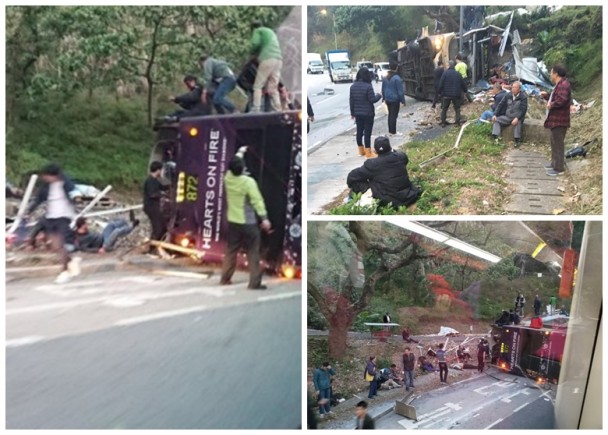 香港发生大巴翻车事故 已致13死40余伤