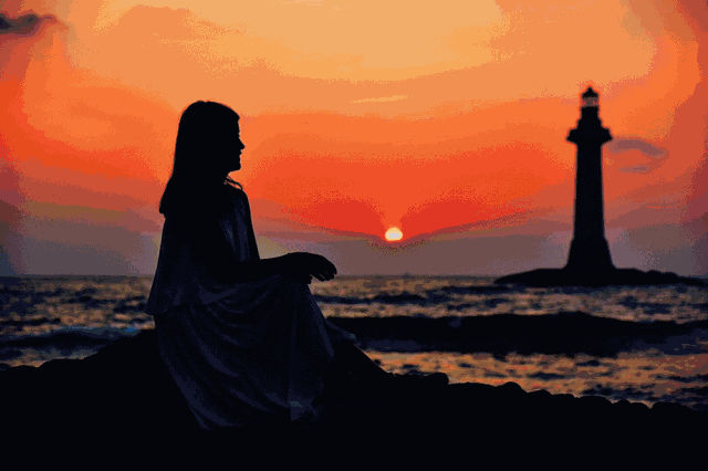 龙王别院钟声回荡,清晨鳌山云雾缭绕,傍晚,夕阳西下,落在海面,山上