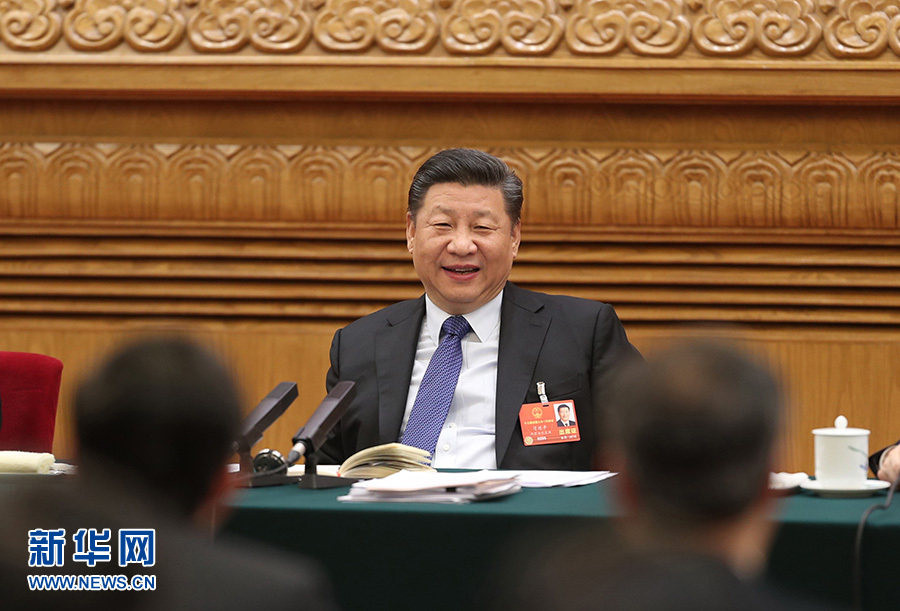  3月7日，中共中央总书记、国家主席、中央军委主席习近平参加十三届全国人大一次会议广东代表团的审议。