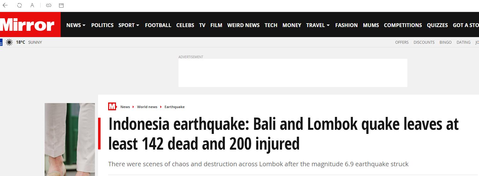 外媒：印尼龙目岛地震遇难者升至142人
