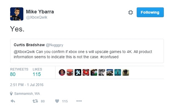 微软设计师确认：Xbox One S游戏也能4K！