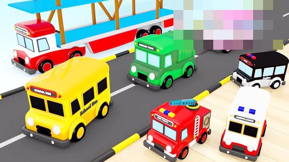 视频:儿童玩具卡通可爱大卡车运送消防车和救