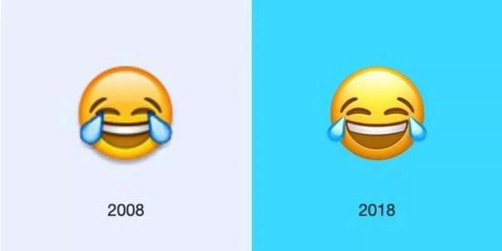 * “带着喜悦的泪水”，就像苹果emoji表情中的大部分原始笑脸一样，多年来一直保持着几乎相同的样子