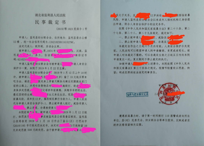 图片说明:监利县妇联为家暴受害儿童申请人身安全保护令