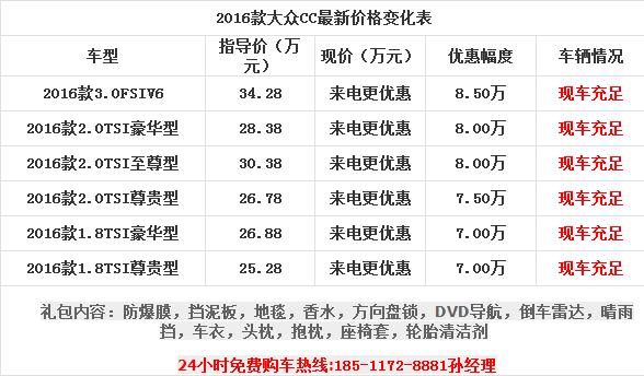 18款大众cc报价 1.8t豪华版裸车优惠多少钱