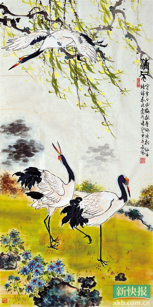 李长风 清风鹤舞 136cm×68cm