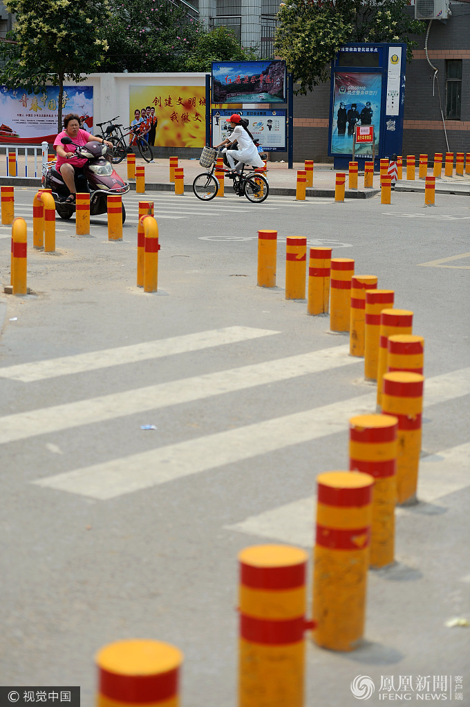 一条百米路装了200个隔离桩 路人:看花了眼