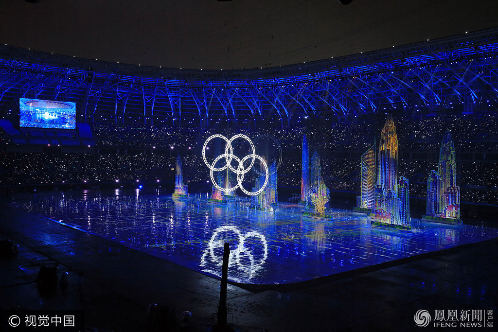 全運會開幕式現場:奧運五環變四環