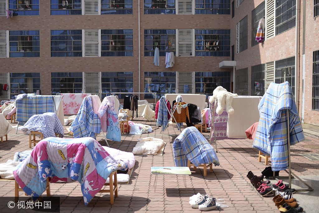 2015年11月11日,在女院北九栋宿舍,陈明抱着自己的玩具娃娃.